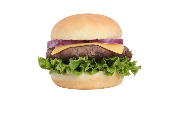 Hamburger Casalingo Isolato Con Lattuga Formaggio — Foto Stock