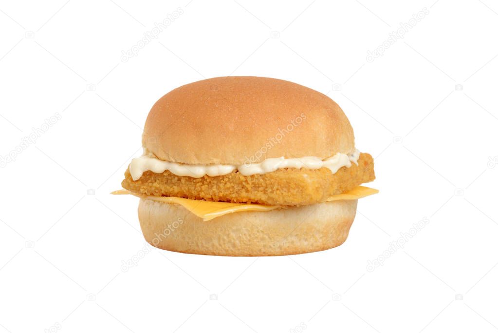 isolated fillet fish sandwich with tartar sauce