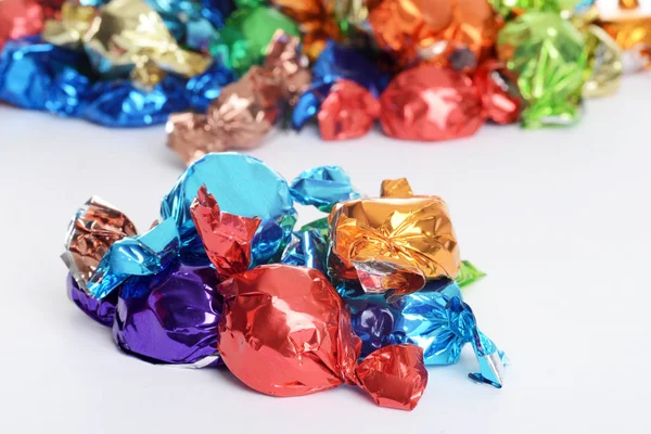 Colorful Christmas Shiny Wrapped Chocolate — Stock Photo, Image