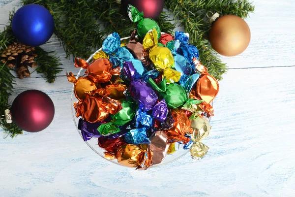 Top View Christmas Candy Bowl — Stock Photo, Image