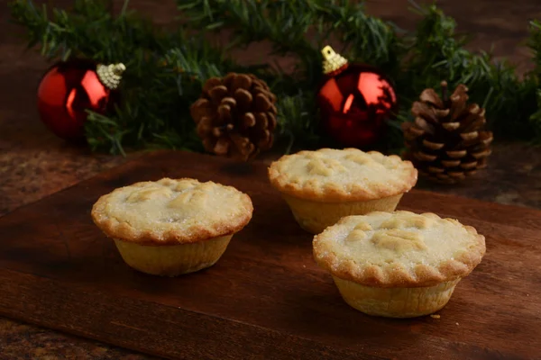 Tartes Carne Picada Com Decorações Natal — Fotografia de Stock