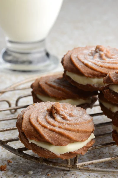 Biscoitos Cheios Creme Gengibre Macro — Fotografia de Stock