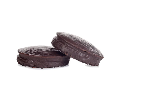 Zwei Kleine Mit Schokolade Überzogene Biskuitkuchen — Stockfoto
