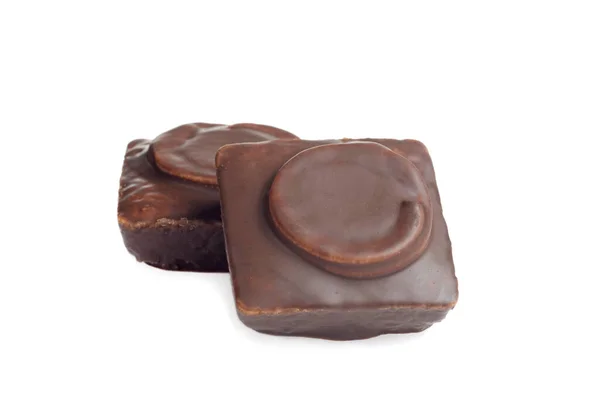 Close Twee Kleine Chocolade Bedekt Taarten — Stockfoto