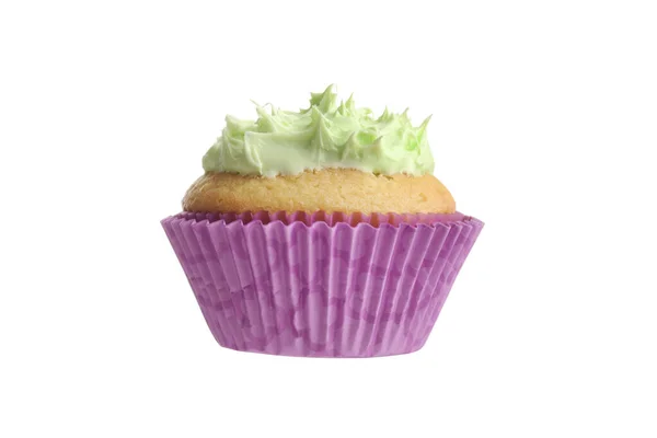Isolierte Cupcake Mit Grünem Zuckerguss — Stockfoto
