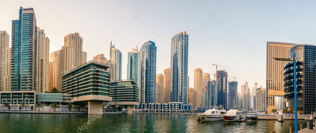 Dubai marina with skyscrapers