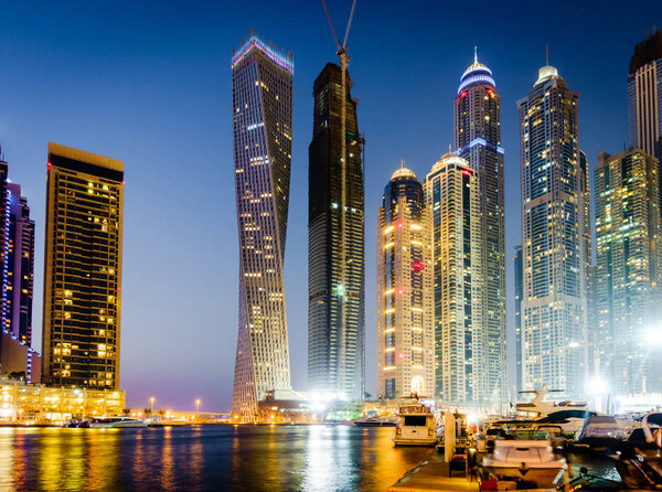 Dubai marina with skyscrapers