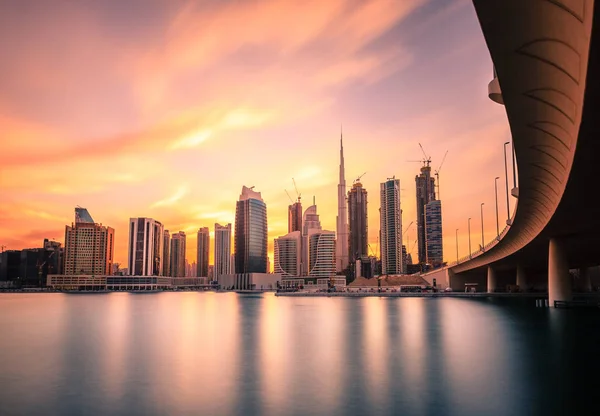 Pemandangan Indah Dari Kaki Langit Dubai Pusat Kota Saat Matahari — Stok Foto