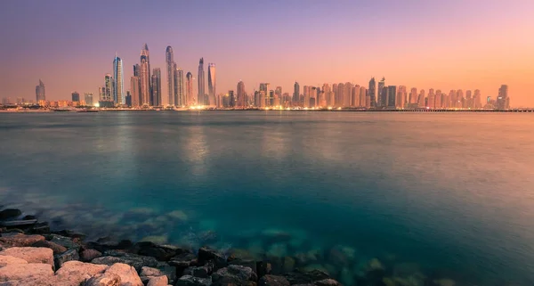 Vista Noturna Horizonte Marina Dubai — Fotografia de Stock