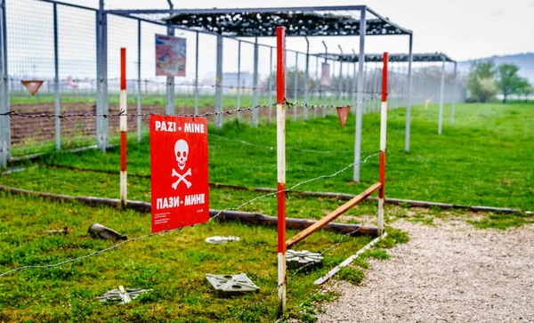 Old Mine Field Sign Leftover Siege Sarajevo Bosnia — Stock Photo, Image