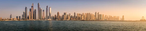Panoramatický Výhled Dubajské Panorama Při Západu Slunce — Stock fotografie