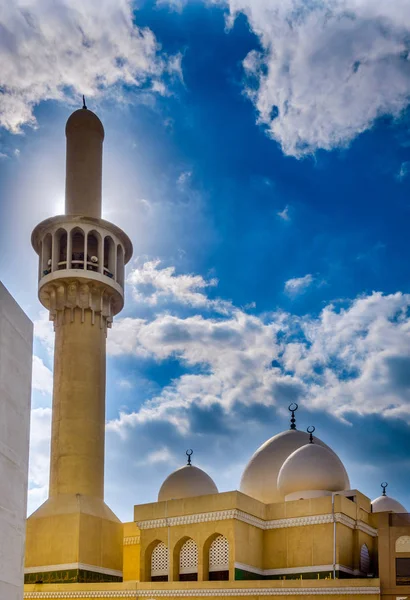 Minaret Mosque Bur Dubai Backlit Sun — Stock Photo, Image