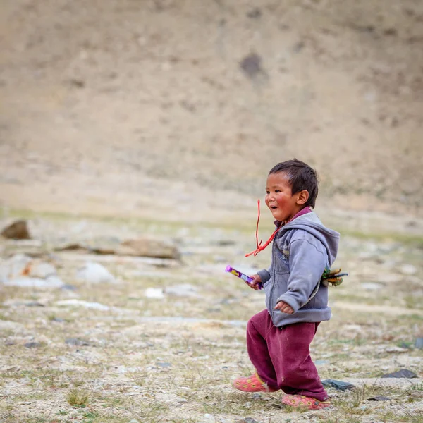 Ladakh Cachemira India Julio 2016 Chico Local Está Corriendo Campo — Foto de Stock