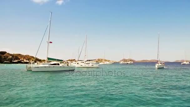 Ngiliz Virgin Adaları Limanında Demirlemiş Yelkenliler — Stok video
