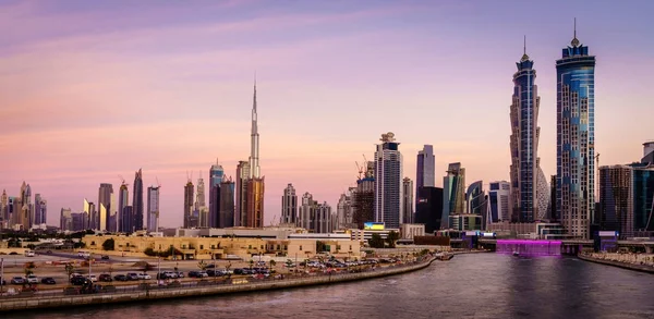 Festői Kilátással Skyline Dubai Downtown Naplementekor — Stock Fotó