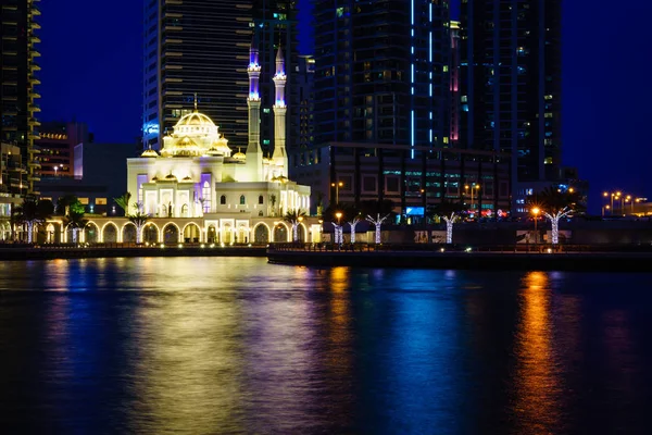 Mohammed Bin Ahmed Almulla Mosque Dubai Marina Night — Stock Photo, Image