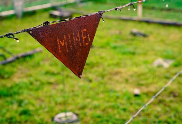 Sinal Antigo Campo Minas Como Sobra Cerco Sarajevo Bósnia — Fotografia de Stock