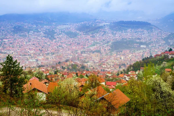 Pohled Ptačí Perspektivy Město Sarajevo Bosna — Stock fotografie