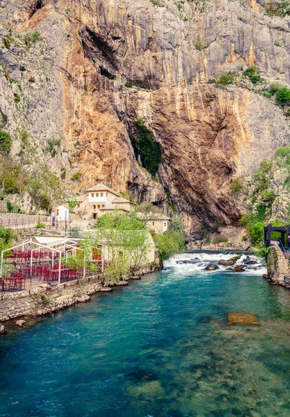 Kláštera Nebo Tekke Řeky Buna Jaro Městě Blagaj Bosna — Stock fotografie