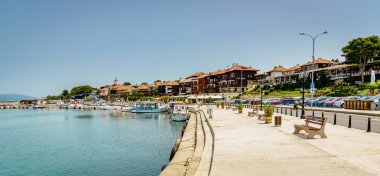 Nessebar, Bulgaria, June 27, 2017: Promenade along the Black Sea coast in resort town of  Nessebar, Bulgaria clipart