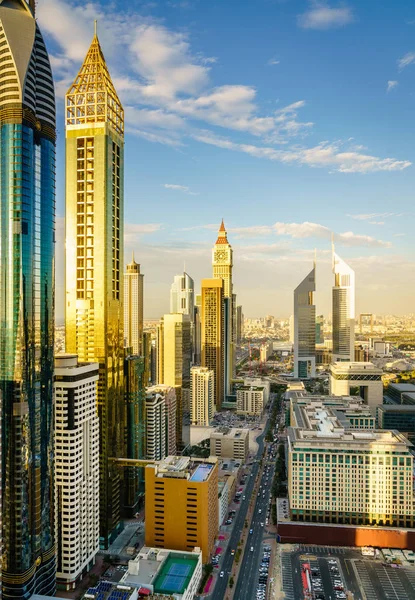Vista Ponto Alto Horizonte Distrito Financeiro Dubai Noite — Fotografia de Stock