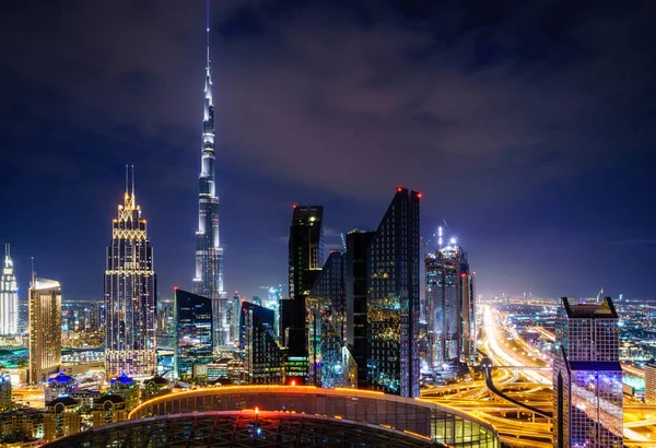 Nächtlicher Höhepunkt Aussicht Auf Duba Downtowni Skyline — Stockfoto