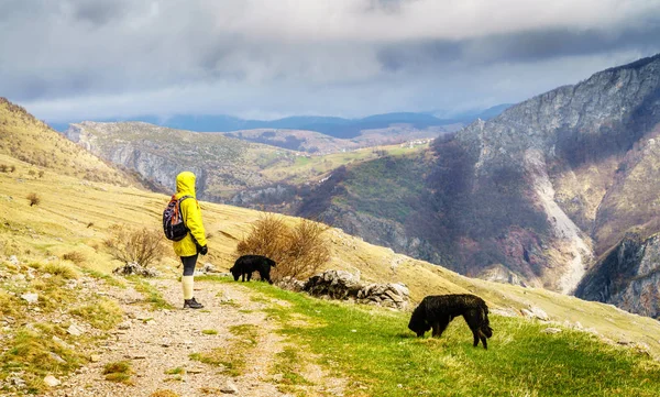 女性はサラエボ ボスニア ヘルツェゴビナの近くディナル アルプス山脈でのハイキングします — ストック写真