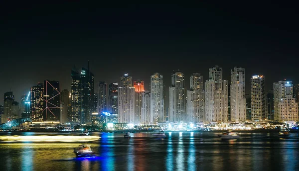Nattlig Utsikt Över Dubai Marina Och Jumeirah Beach Residence Skyline — Stockfoto