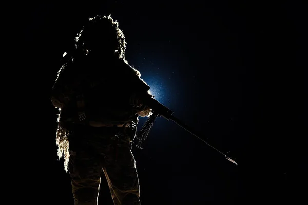 Army sniper with huge rifle — Stock Photo, Image