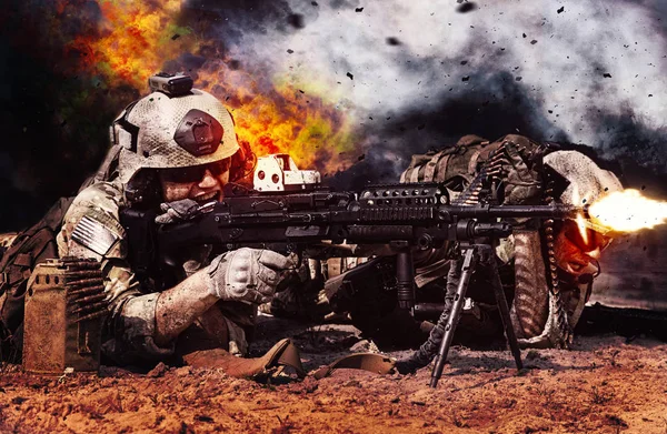 Machine gun crew in action — Stock Photo, Image