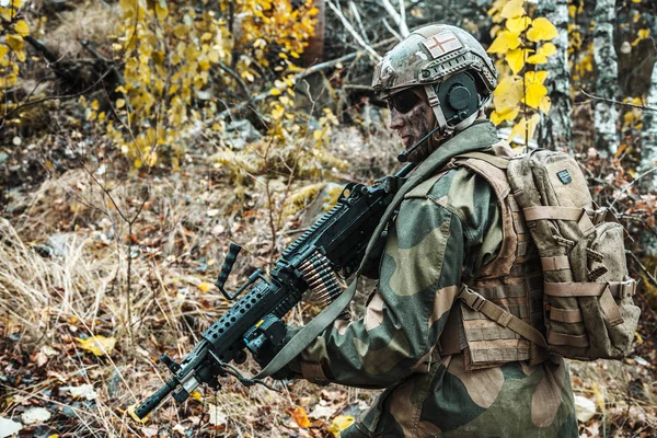 Soldado norueguês na floresta — Fotografia de Stock