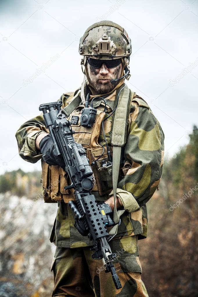 norwegian soldier in the forest