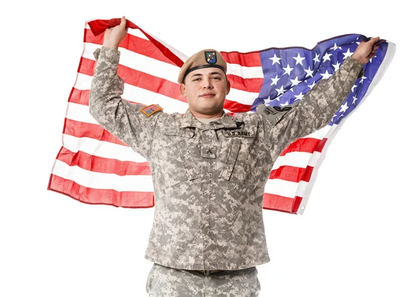 US Army Ranger with american flag — Stock Photo, Image