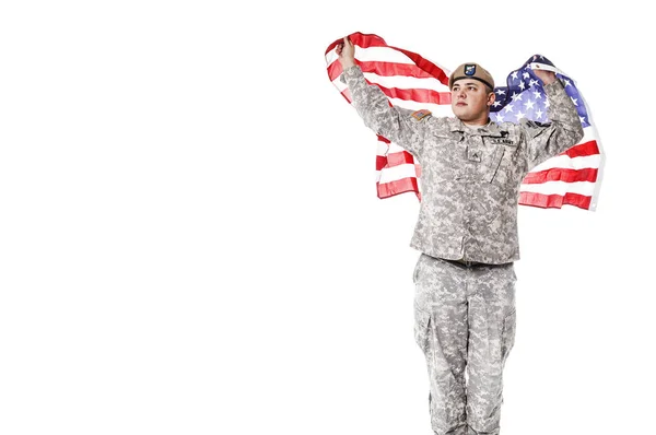 US Army Ranger with american flag — Stock Photo, Image