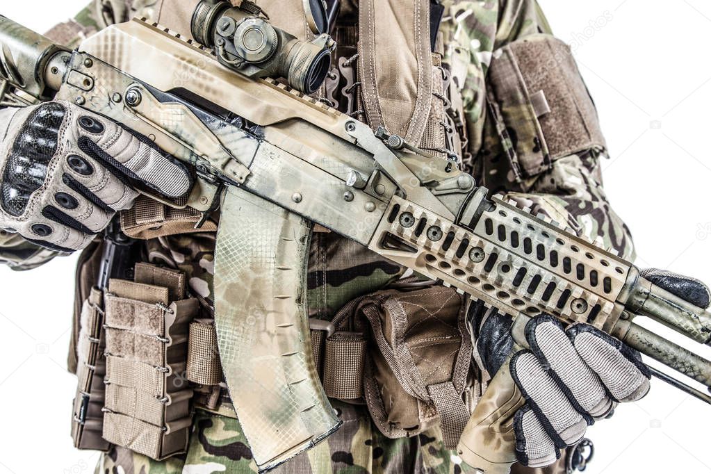 Kalashnikov assault rifle on white background