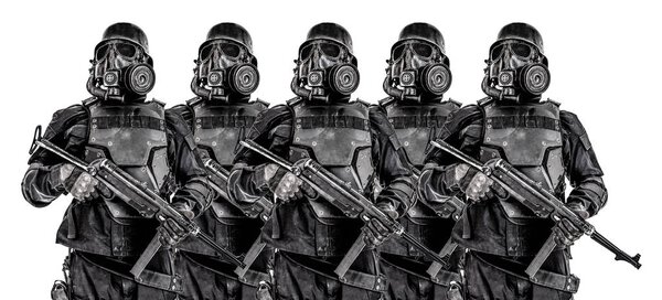 Squad of futuristic nazi soldiers iron line