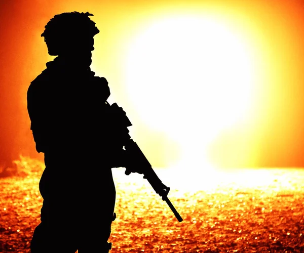 Black silhouette of soldier — Stock Photo, Image