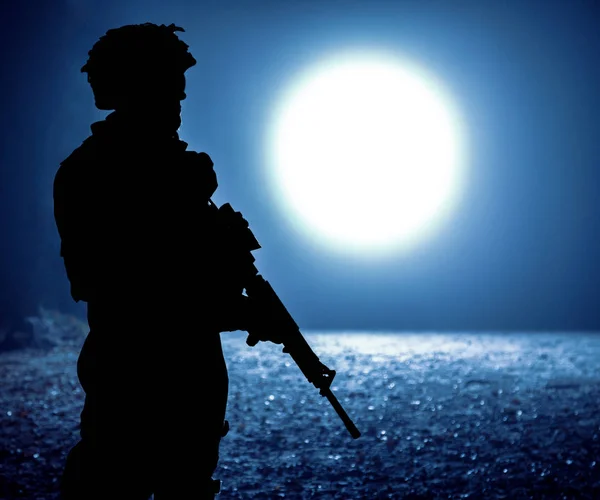 Black silhouette of soldier — Stock Photo, Image