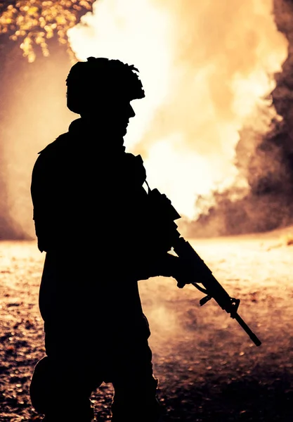 Black silhouette of soldier — Stock Photo, Image