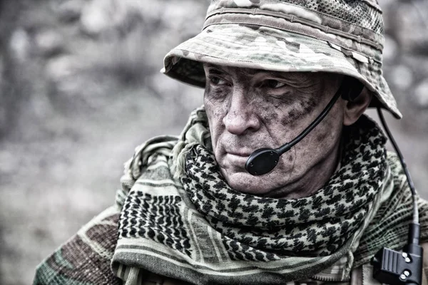 Experimentado militar militar soldado comandante primer plano retrato — Foto de Stock