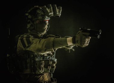 Counter terrorist squad fighter soldier aiming pistol clipart