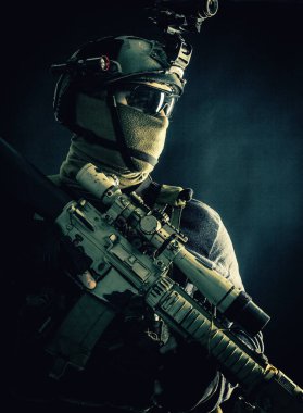 Army elite troops sniper low key studio portrait