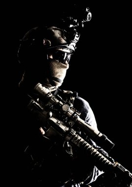 Army elite troops sniper low key studio portrait