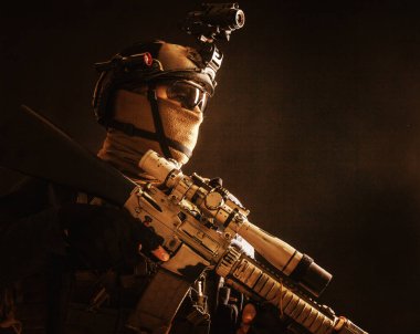 Army elite troops sniper low key studio portrait
