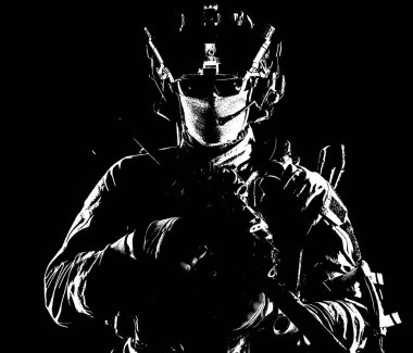Modern army elite forces shooter in darkness