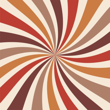 Retro sunburst background with spiral or swirl striped pattern and warm earthy colors of orange gold and brown