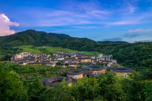 fujian, Çin Chuxi Tulou kümesinin havadan görünümü