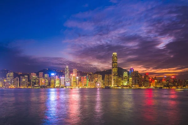 Vista Noturna Hong Kong Porto Vitória — Fotografia de Stock