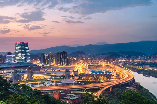 Vista Nocturna Taipei Distrito Nangang — Foto de Stock