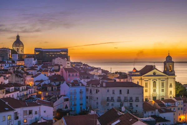 Skyline Lissabon Portugals Huvudstad Natten — Stockfoto